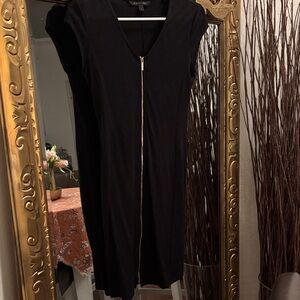Armani Exchange Black Midi Dress with Gold Zip